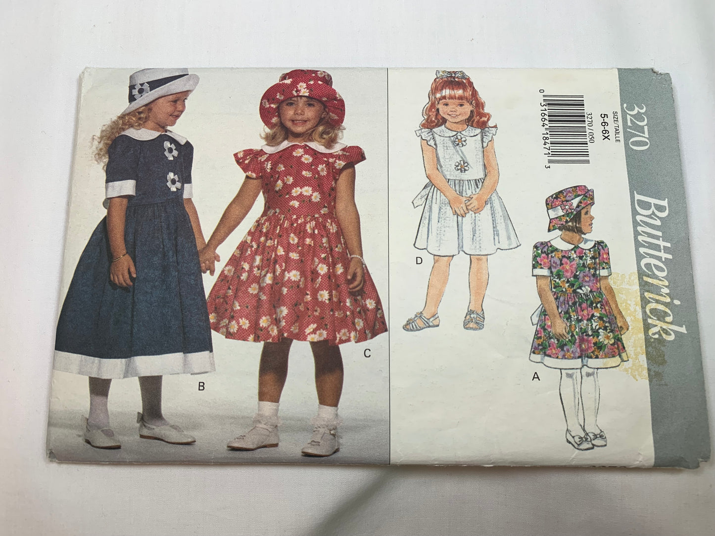 Butterick Sewing Pattern 3270 Girls' Dress, Two Lengths, Collar, Semi-Fitted, Dirndl Skirt, ,Ruffles, Zipper, Tie Ends, Size 5-6X, Cut, Vintage 1994