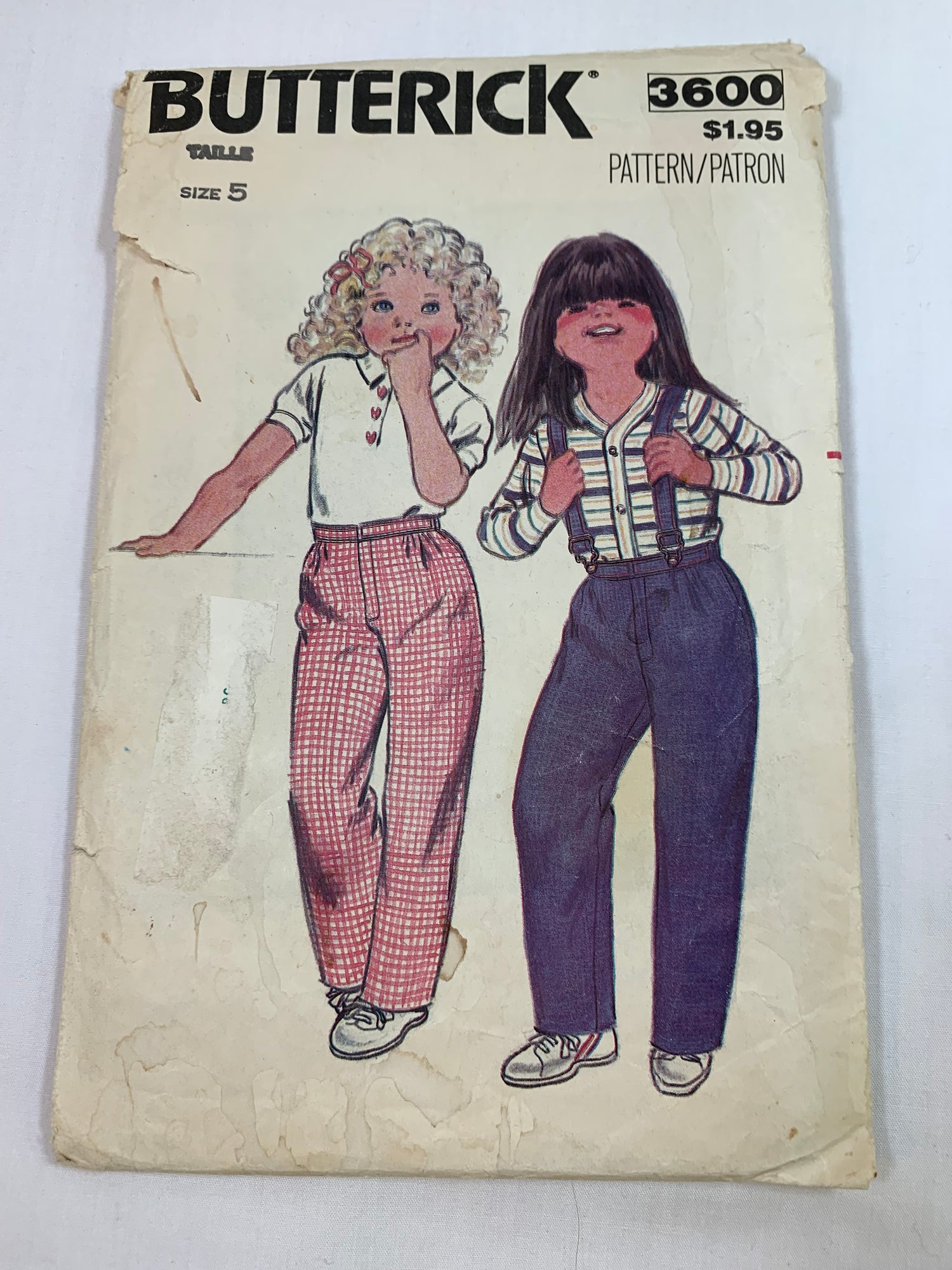 Butterick Sewing Pattern 3600 Children/Girls',Boy's Jeans, Suspenders, Loose-Fitting, Baggy, Elastic Waist, Size 5, Cut, Vintage 1994