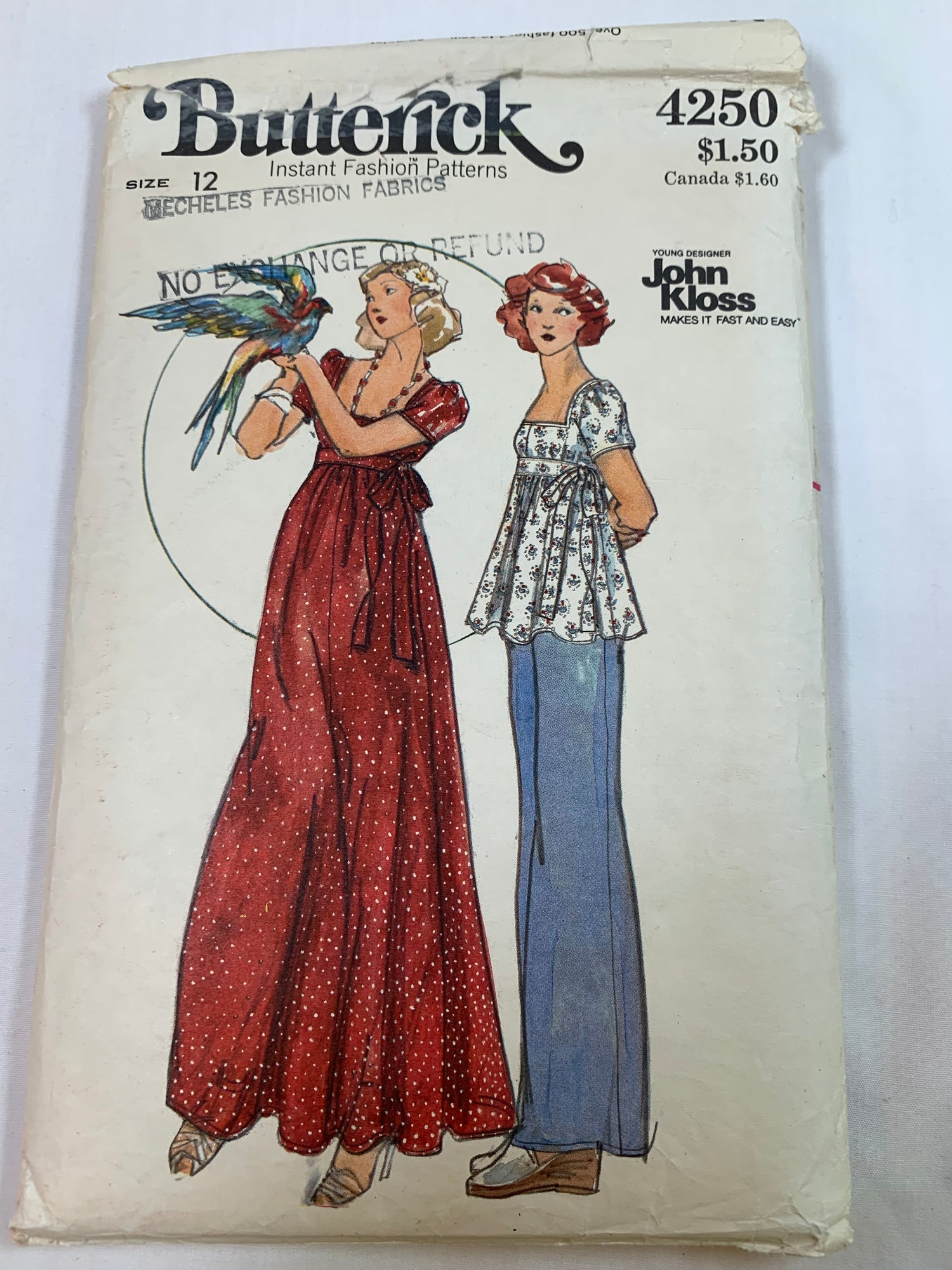 Butterick Sewing Pattern 4250 Misses' Cover-up, Top, Pants, Loose-Fitting, Floor Length, Tie Belt, Straight Legged, Elastic Waist, Size 12, Cut, Vintage 1997