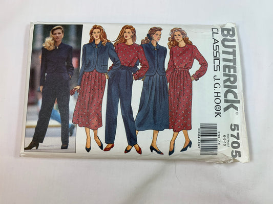 Butterick Sewing Pattern 5705 Misses' Jacket, Skirt, Pants, Tops, Loose-Fitting, Long Sleeves, Zipper Back, Shoulder Pads, Collar, Pockets, Size 6-10, Uncut, Vintage 1991