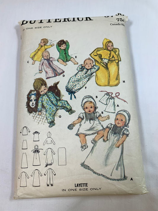 Butterick Sewing Pattern 5706 Infants' Layette, Dress, Petticoat, Bonnet, Kimono, Sack, Jumpsuit, Jacket, Bunting, Size 6-20 Pounds, Cut, Vintage 1970