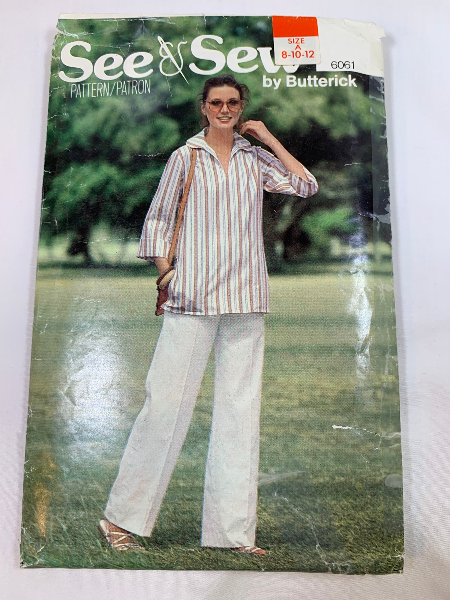 Butterick Sewing Pattern See & Sew 6061 Misses' Tops, Pants, Semi-Fitted, Collar, Pockets, Long Sleeves, Elastic Waist, Size 8-12, Uncut, Vintage 1995
