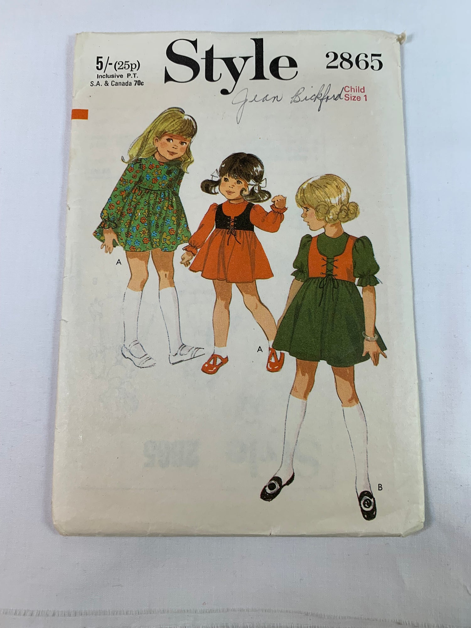 Style Sewing Pattern 2865 Toddlers' Dress. Bolero, Long/Short Sleeves, Zipper Back, Lined,, Cut, Vintage 1970