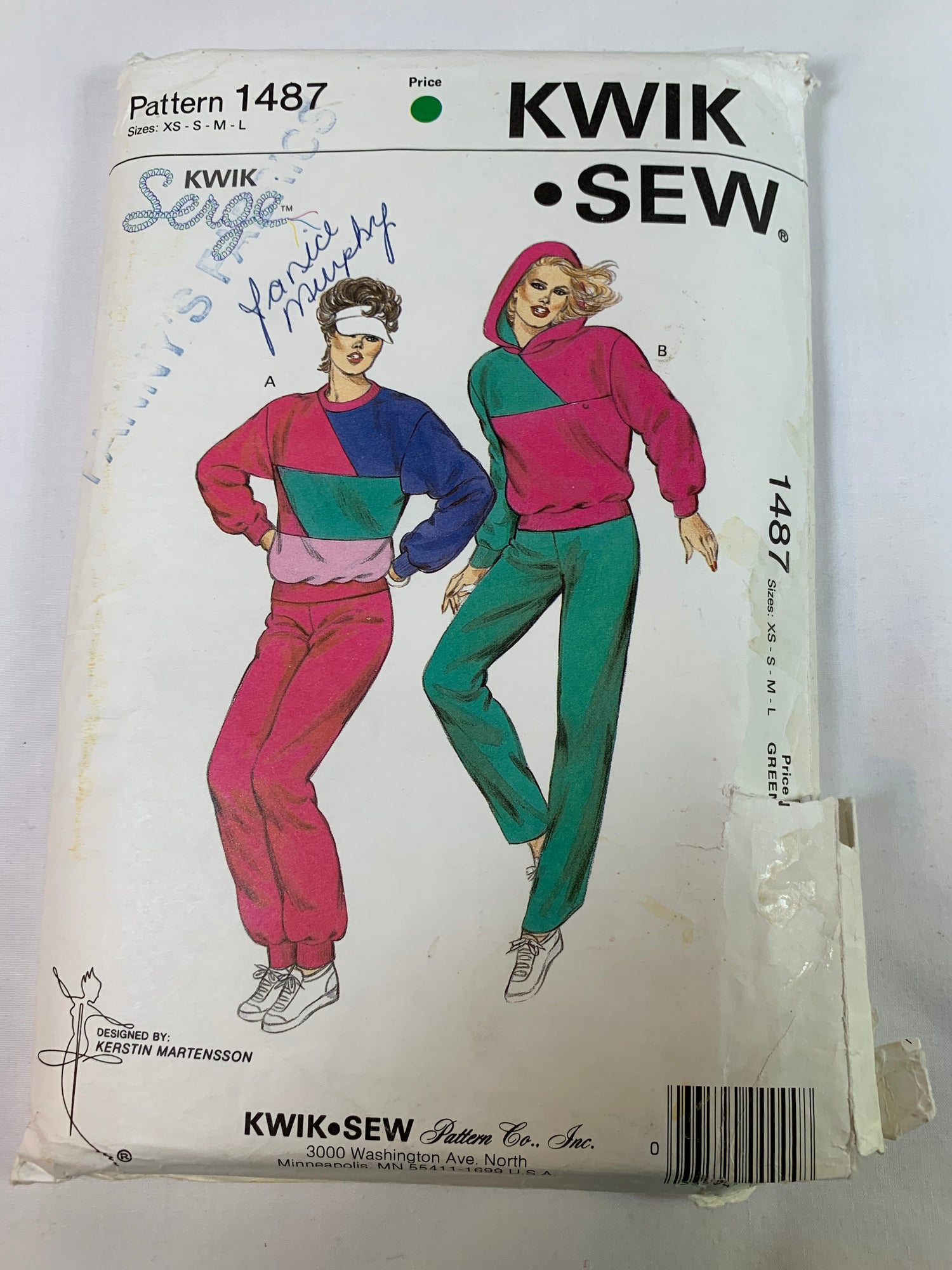 KWIK Sewing Pattern 1487 Misses' Jogging Suit, Top, Bottom, Dropped Shoulders, Drawstring, Elastic Waist, Size 31-41, Uncut, Vintage 1987