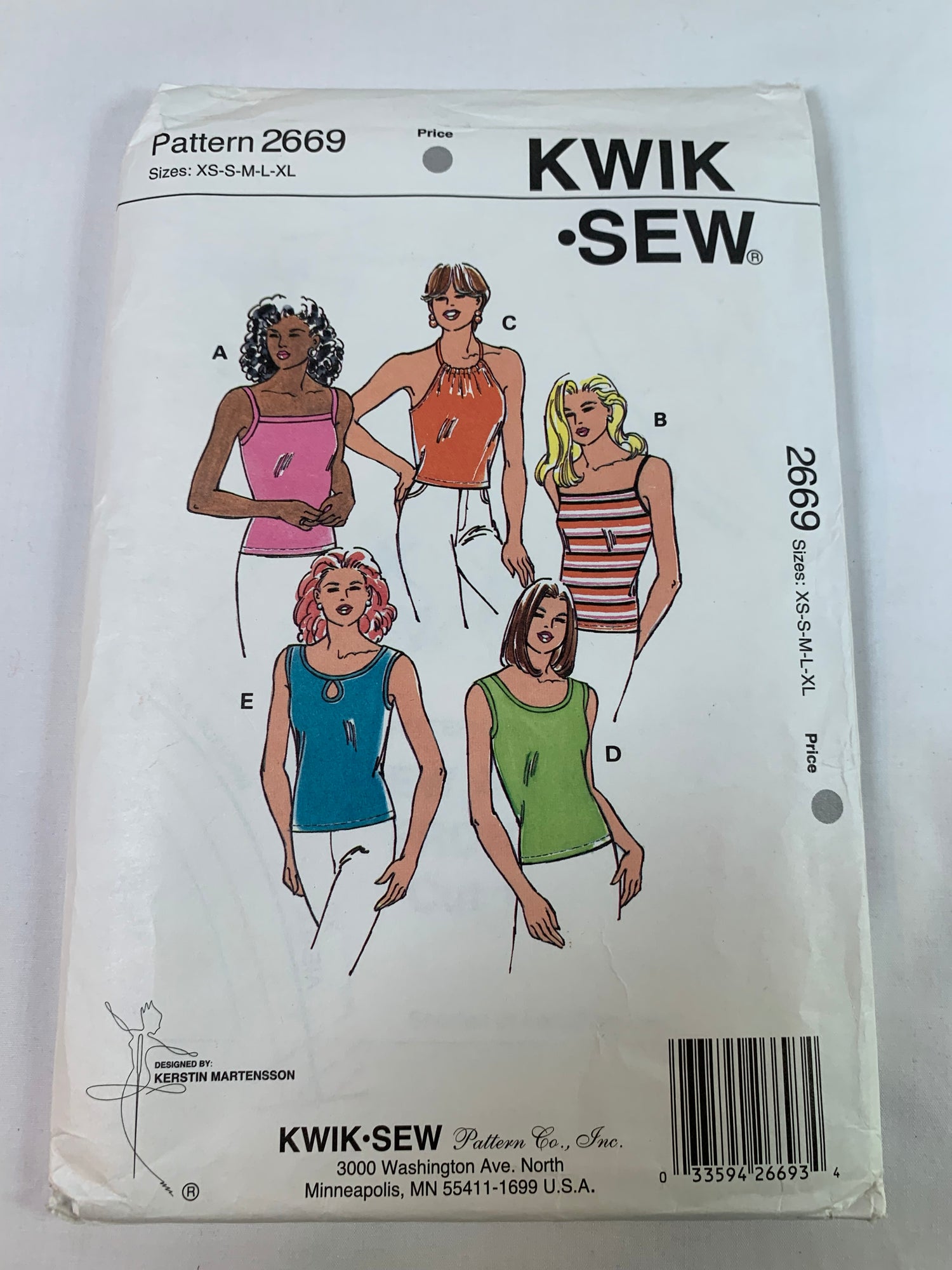 KWIK Sewing Pattern 2669 Misses' Shirt, Camisoles, Sleevless, Shoulder Straps, Halter Top, 5 Variations, Size 31-38, Cut, Vintage 1986