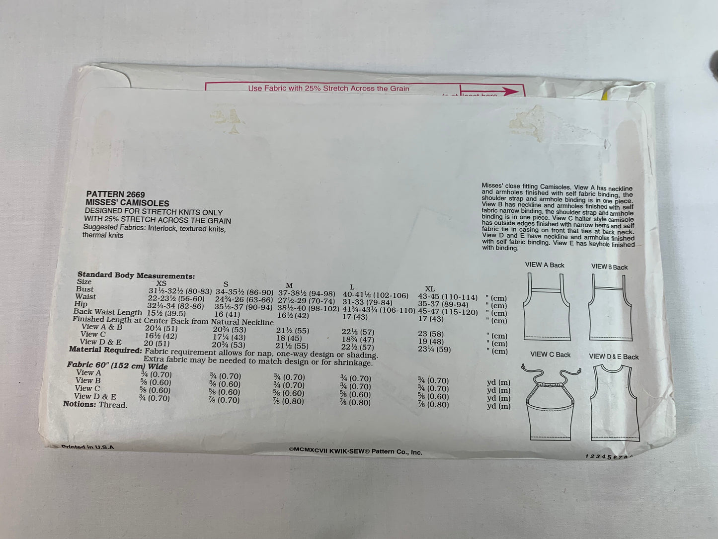 KWIK Sewing Pattern 2669 Misses' Shirt, Camisoles, Sleevless, Shoulder Straps, Halter Top, 5 Variations, Size 31-38, Cut, Vintage 1986