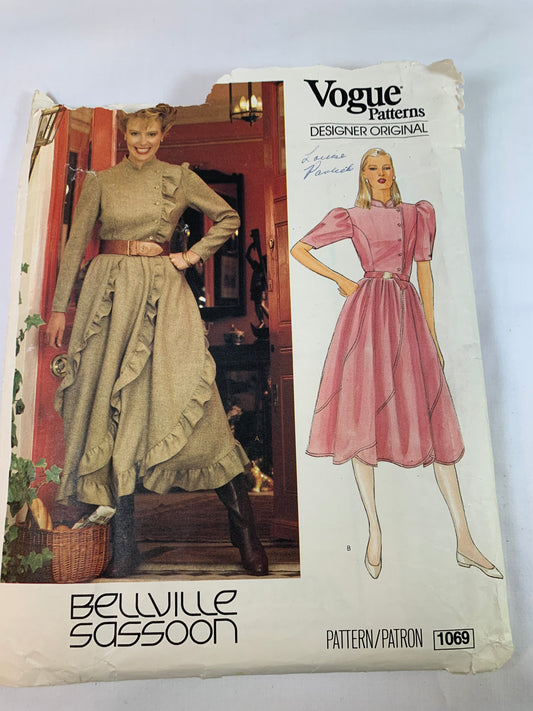 Vogue Bellville Sassoon Sewing Pattern 1069 Misses' Dress, Two Lengths, A-Line, Princess Seams, Sleeveless, Long/Short Sleeves, Size 10, Cut, 2006