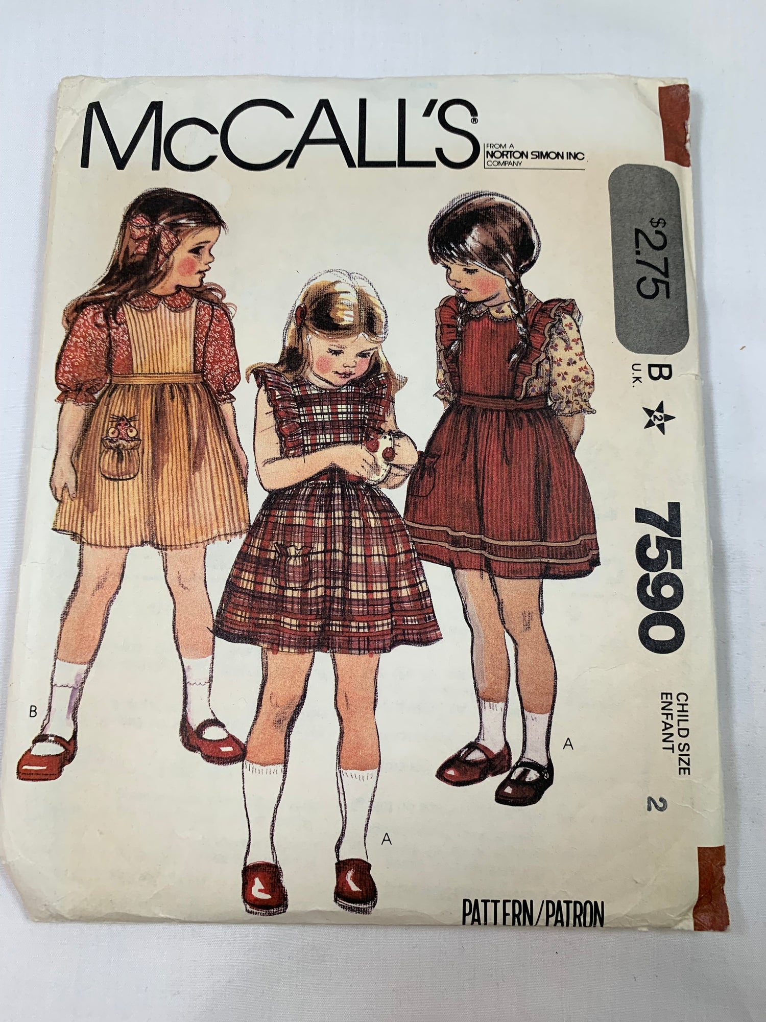 McCall's Sewing Pattern 7590 Girls' Jumper, Sundress, Blouse, Toy Mouse, Zipper Back, Pockets, Tie Belts, Ruffles, Button Front, Size 2 Cut, Vintage 1981