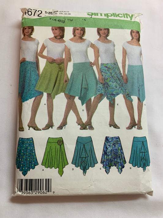 Simplicity Sewing Pattern 4672 Misses' Knit Skirts, 5 Variations, Pull-On, Size 4-10, Cut, 2005