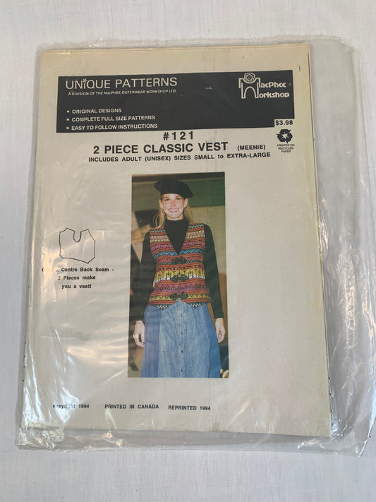 Unique Patterns MacPhee Workshop, Two Piece Classic Vest, Unisex, Size S-XL, 1994