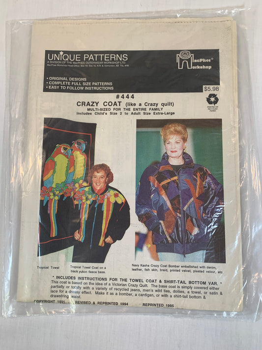 Unique Patterns Crazy Coat 444, Towel Coat, Child Size 2 to Adult Size XL, Multi-Sized, MacPhee Workshop, 1995