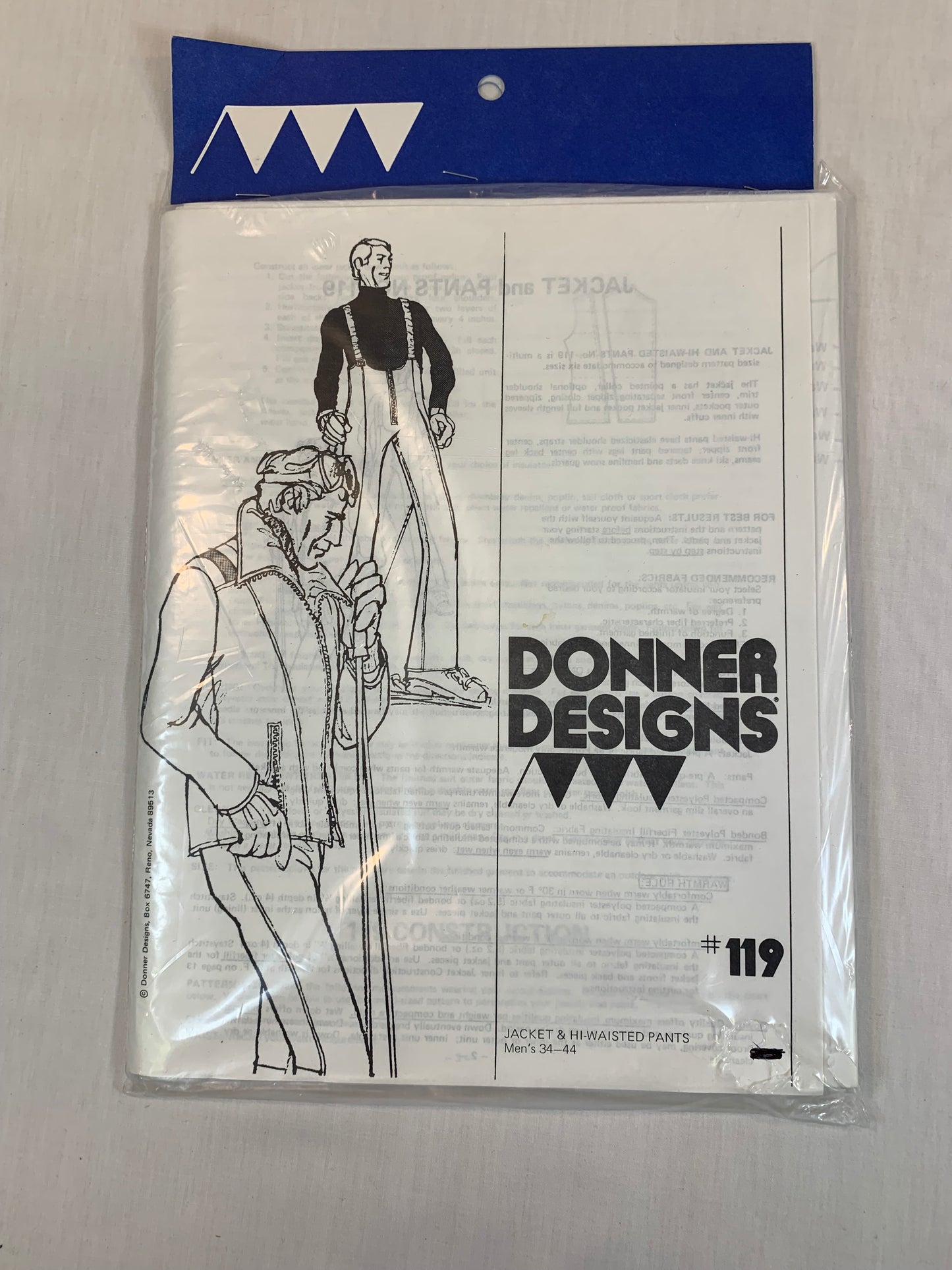 Donner designs #119 Men's Jacket & Hi-Waisted Pants, Size 34-44, Snow Pants & Jacket,