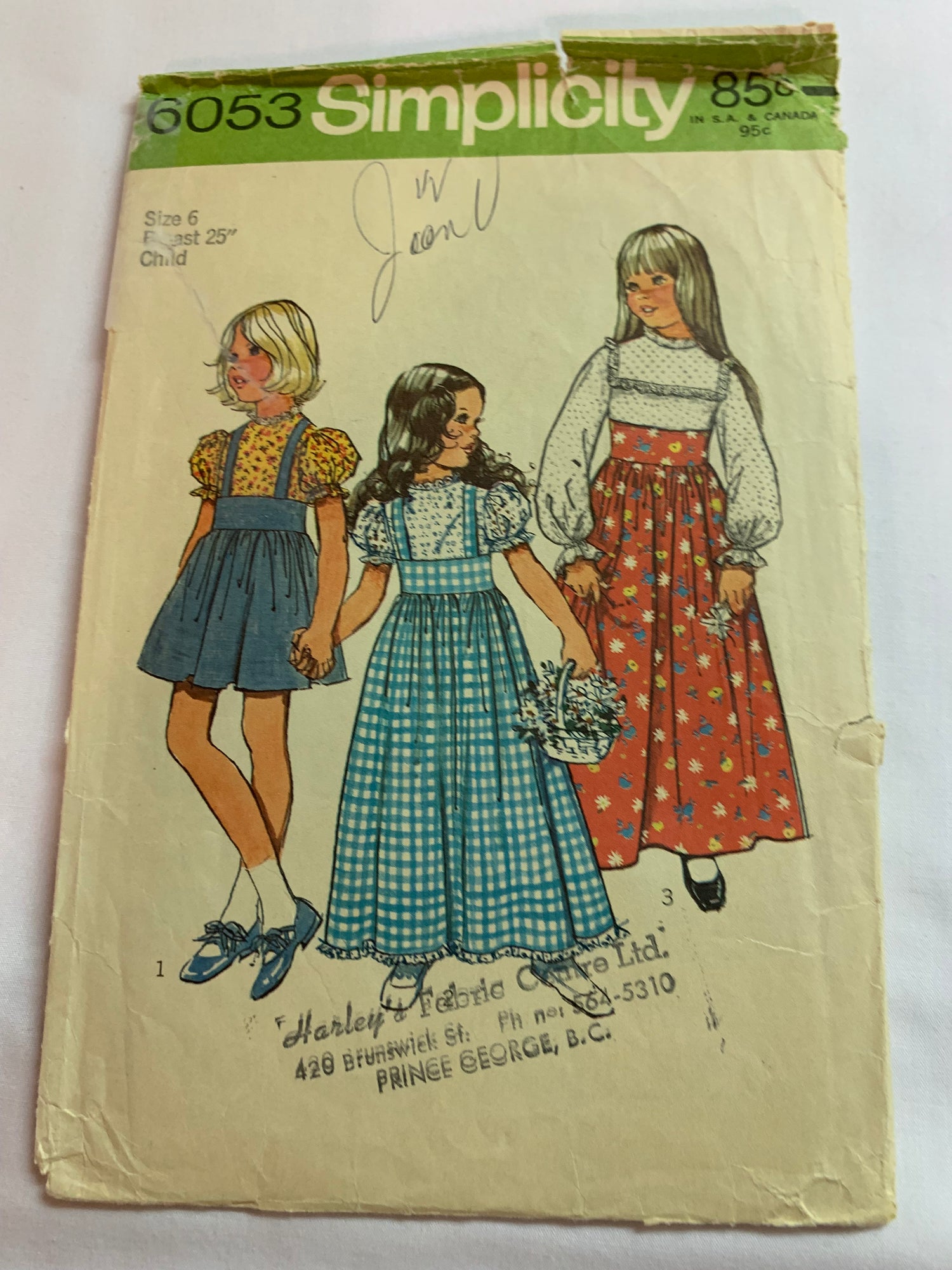 Simplicity Sewing Pattern 6053 Girls' Dress, Long/Short Sleeves, High Waist, Two Lengths, Ruffles, Zipper Back, Size 6, Cut, Vintage 1973