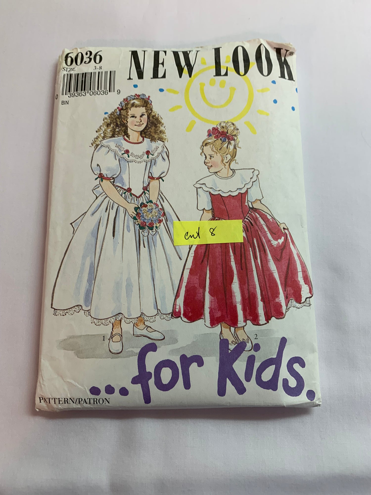 Simplicity New Look Sewing Pattern 6036 Girls' Dress, Short Sleeves, Tie Back, Flared Skirt, Collar, 2 Variations, Size 3-8, Cut, 2006