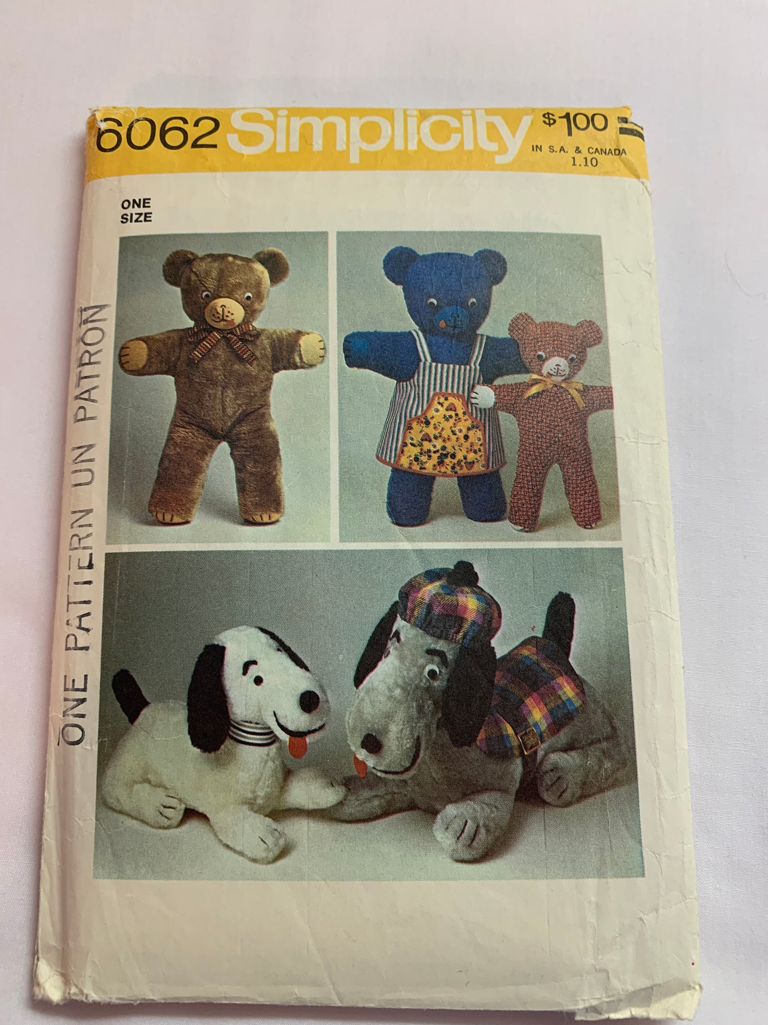 Simplicity Sewing Pattern 6062 Crafts, Stuffed Animals, Dog, Bear, Clothes, Toys, Cut, Vintage 1973