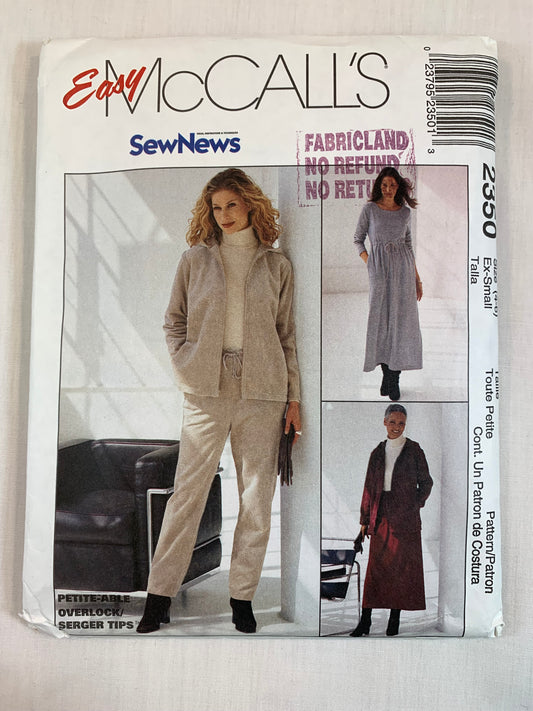 McCall's 2350 Misses' Jacket, Skirt, Pants, Dress, Size 4-6, Uncut, Vintage 1999