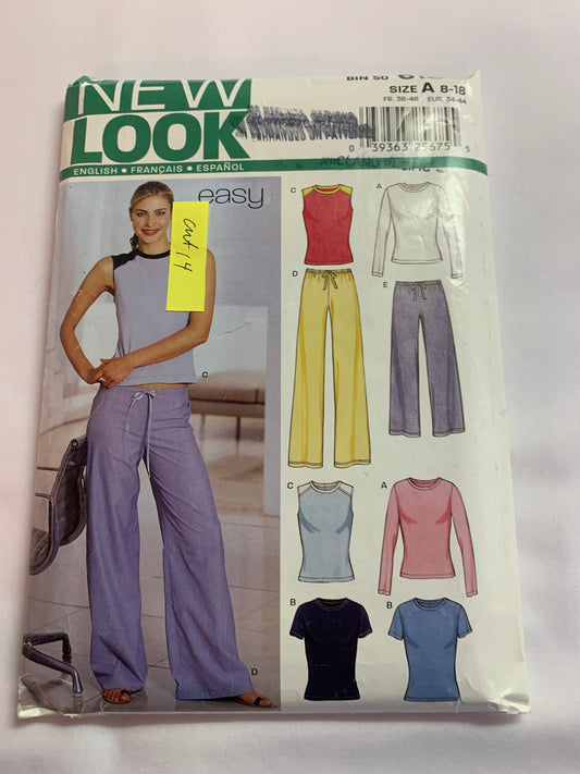 Simplicity Sewing Pattern 6166 Misses' Tops, Pants, Pull-On, Elastic Waist, Two Lengths, Sleeveless, Round Neckline, Long/Short Sleeves, Size 8-14, Cut, 2002