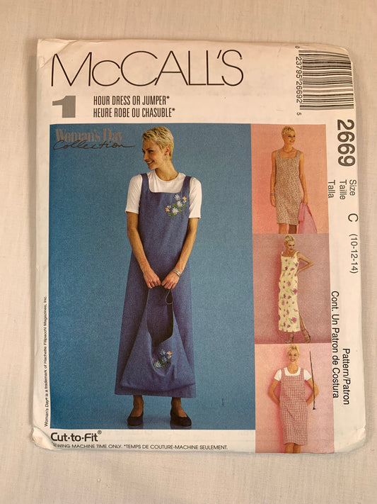 McCall's 2669 Misses' Jumper, Tote, Dress, Size 10-14, Uncut, 2000