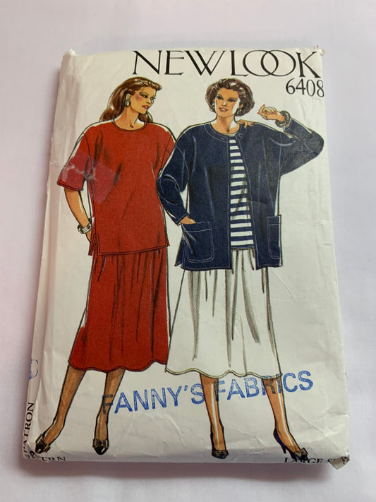 Simplicity New Look Sewing Pattern 6408 Misses' Skirt, Top, Coat, Short/Long Sleeves, Elastic Waist, Shoulder Pads, Size 18-26, Cut, Vintage 1999
