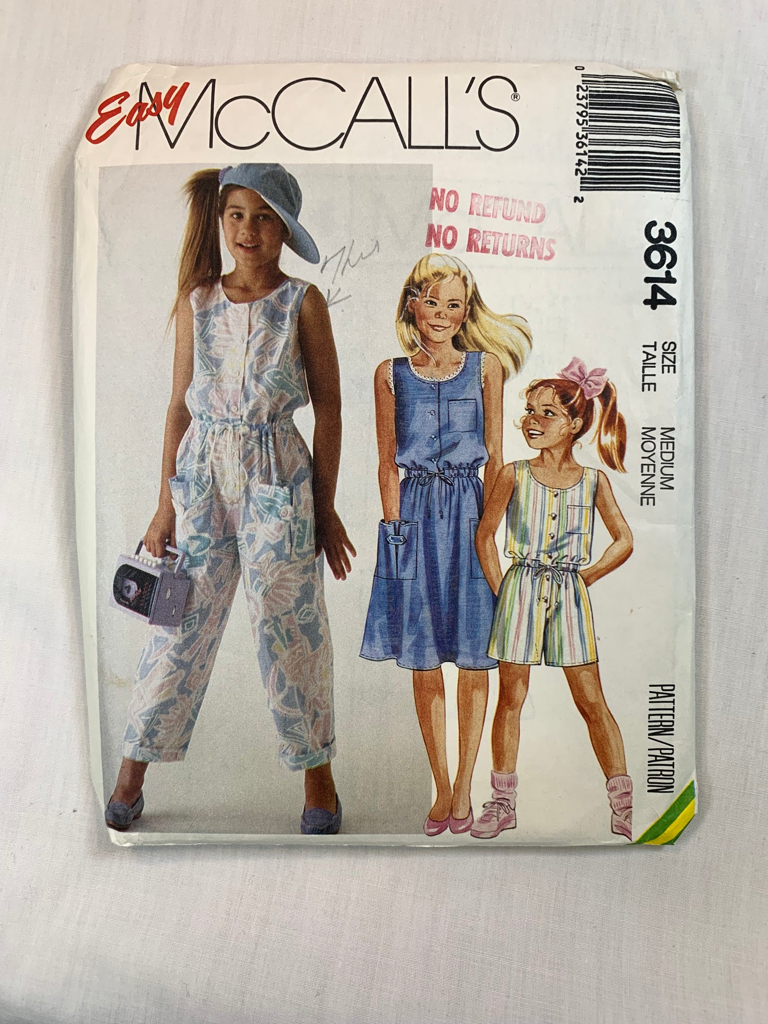 McCall's 3614 Girls' Dress, Jumpsuit, Romper, Size8-10, Uncut, Vintage 1988