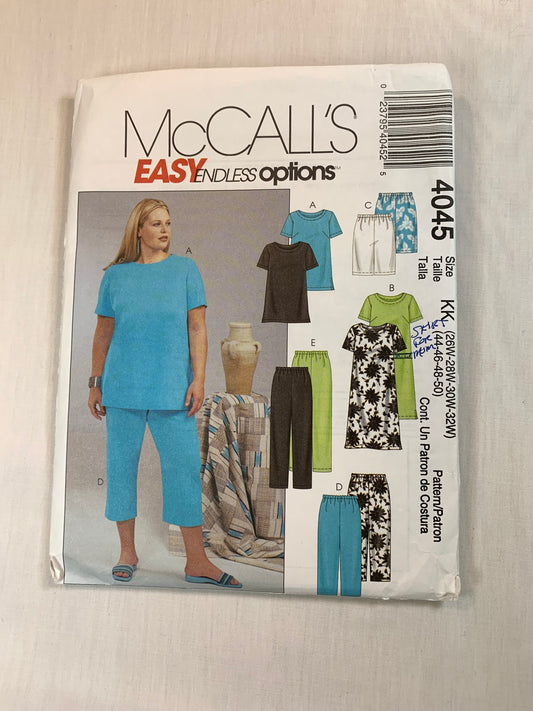 McCall's 4045 Misses/Miss Petite Top, Dress, Shorts, Pants, Size 44-50, Uncut, 2003