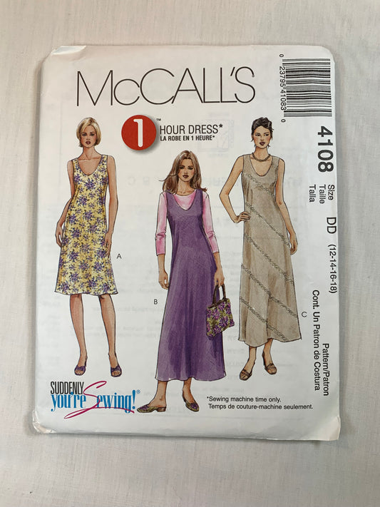 McCall's 4108 Misses'/Miss Petite Bias Dresses, Jumper, Size 12-18, Uncut, 2003