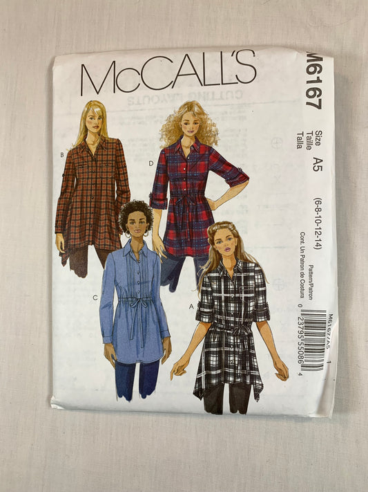 McCall's M6167 Misses' Tunics, Sash, Size 6-14, Uncut, 2010