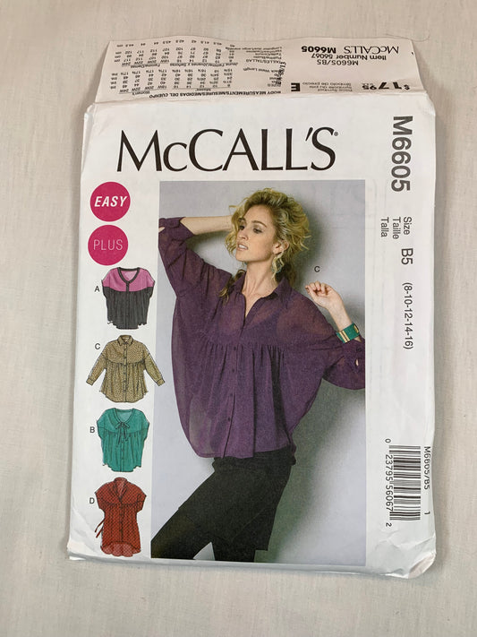 McCall's M6605 Misses'/Women's Tops, Tunics, Size 8-16, Uncut, 2012