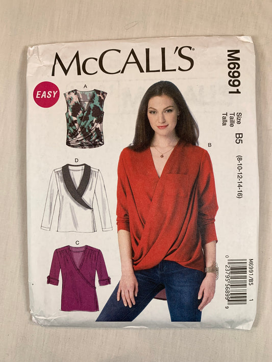 McCall's M6991 Misses' Tops, Size 8-16, Uncut, 2014