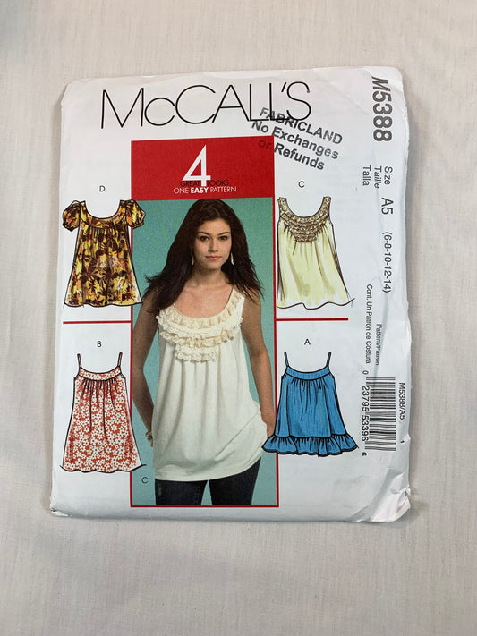 McCall's M5388 Misses' Tops, Size 6-140, Uncut, Vintage 2007