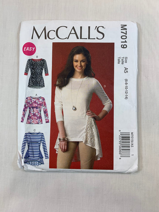 McCall's M7019 Misses'/Women's Tops, Tunics, Size 6-14, Uncut, 2014