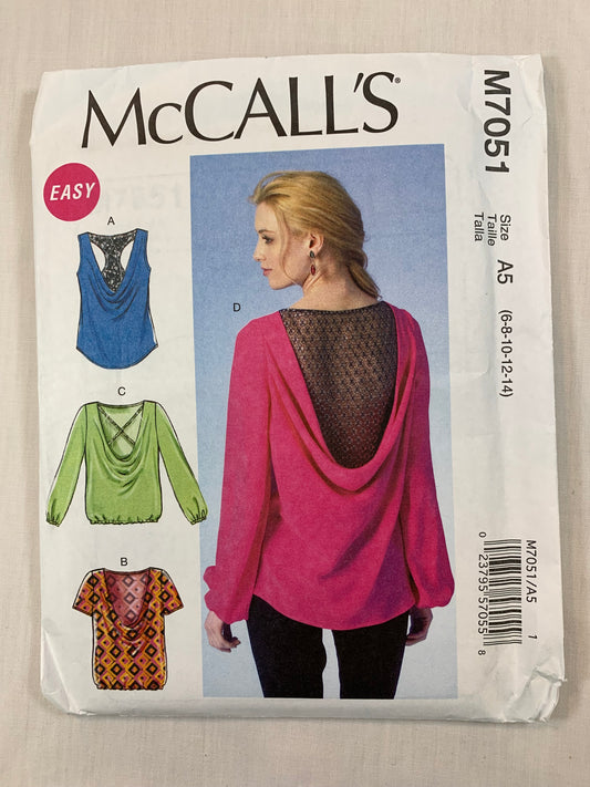 McCall's M7051 Misses' Tops, Size 6-14, Uncut, 2014