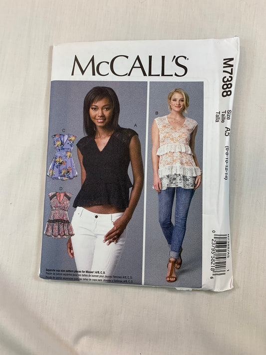 McCall's M7388 Misses' Tops, Size 6-14, Uncut, 2016