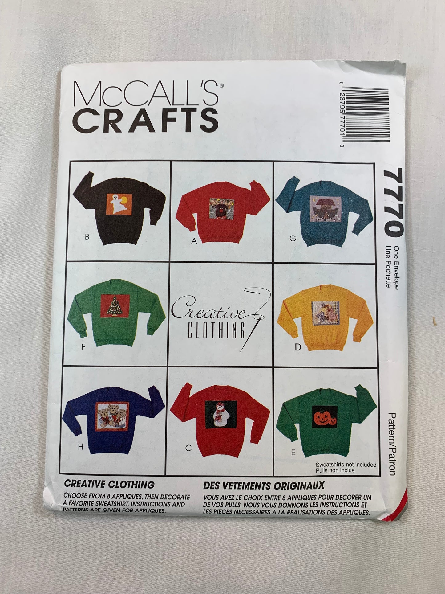 McCall's 7770 Crafts Appliques, Reindeer, Ghost, Snowman, Scarecrow, Pumpkins, Christmas Tree, Noah's Ark, Teddy Bears, Uncut, Vintage 1995