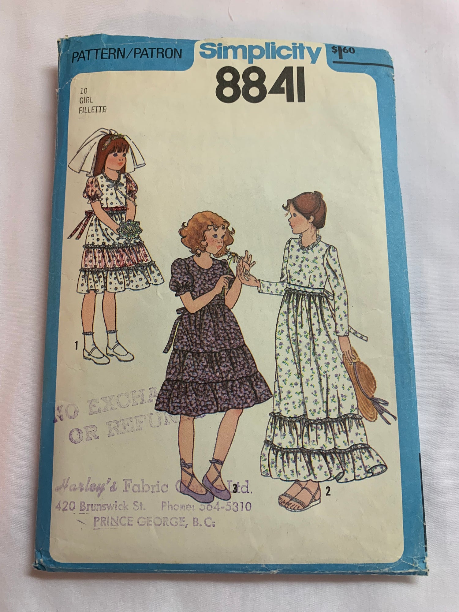 Simplicity Sewing Pattern 8841 Girls' Dress, Lined, Two Lengths, Long/Short Sleeves, Tiers, Zipper Back, Size 10, Cut, Vintage 1978