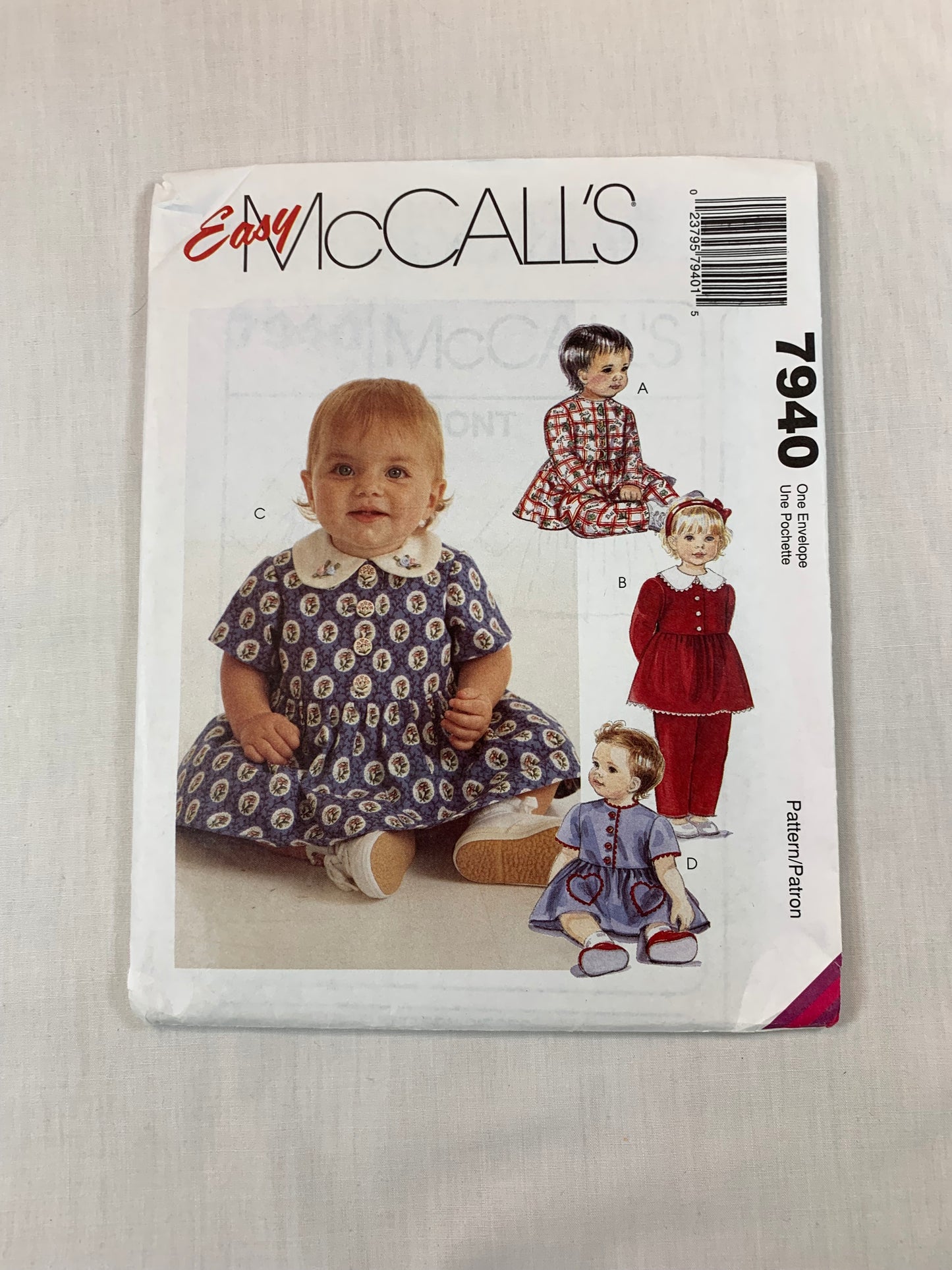 McCall's 7940 Infants' Toddlers' Top, Pants, Shorts, Size 13-24 Pds, Uncut, Vintage 1995