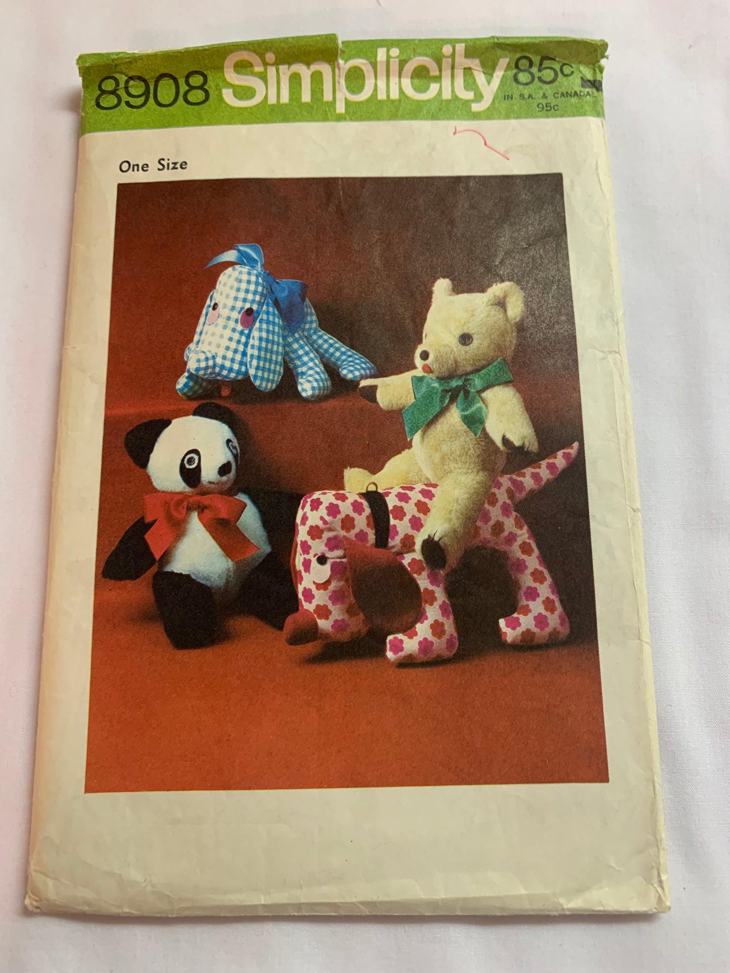 Simplicity Sewing Pattern 8908 Crafts, Stuffed Animals, Dog, Bear, Panda, Toys, Cut, Vintage 1972
