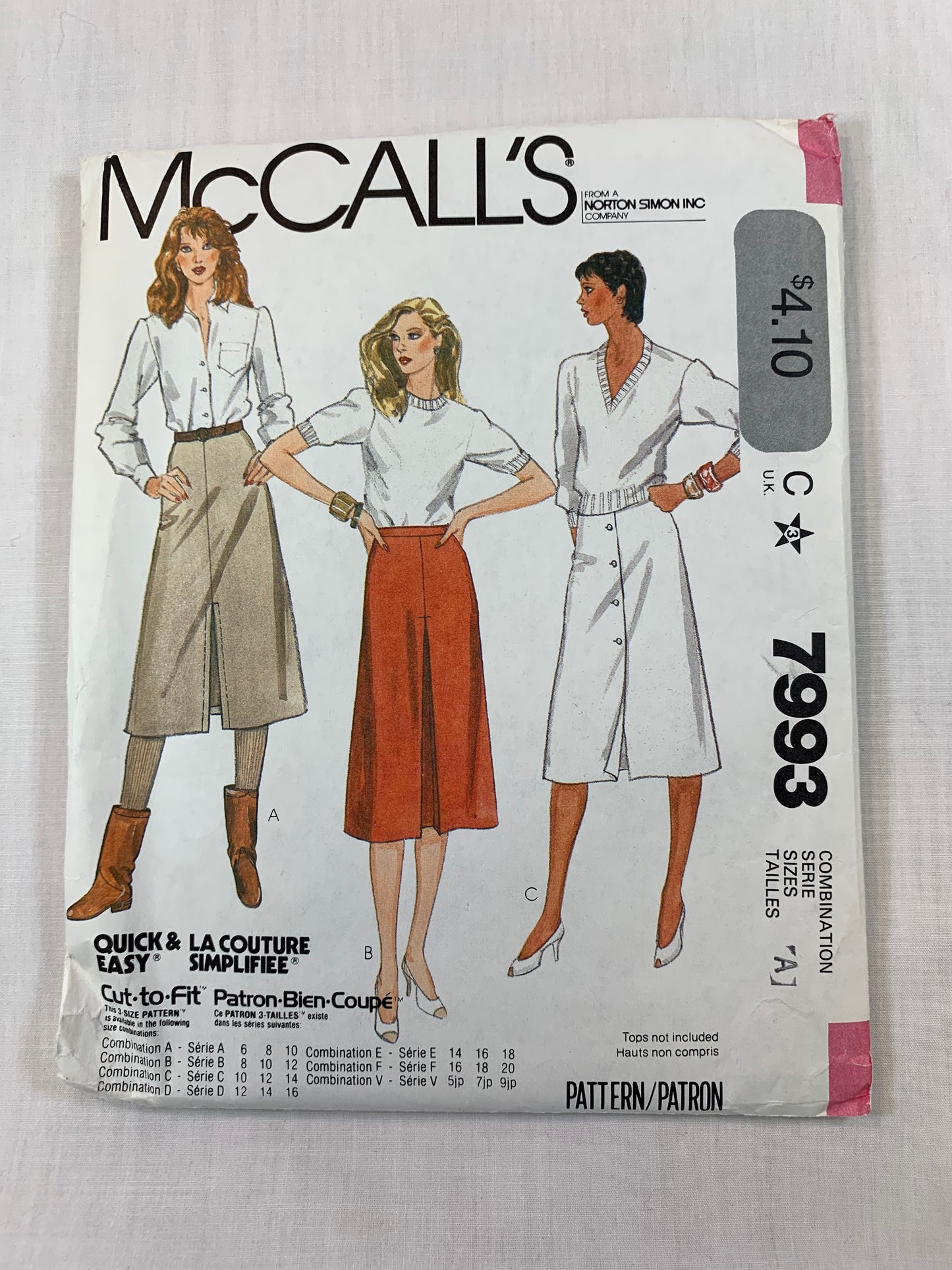 McCall's 7993 Misses' Junior Petite Skirt, Size 6-10, Uncut, Vintage 1982