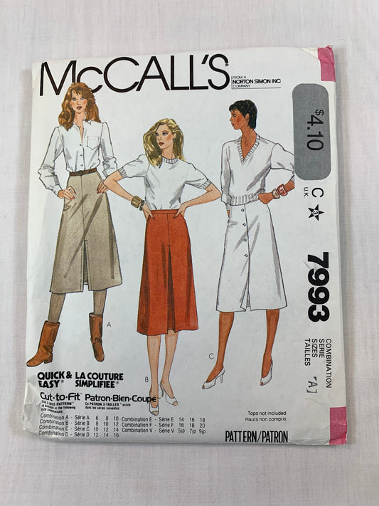 McCall's 7993 Misses' Junior Petite Skirt, Size 6-10, Uncut, Vintage 1982