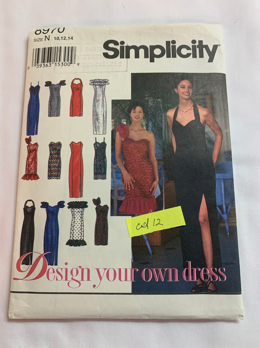 Simplicity Sewing Pattern 8970 Misses'/Women's Petite Dresses, Two Lengths, Zipper Back, Princess Seams, Spaghetti Straps, Size 10-12, Cut, Vintage 1994