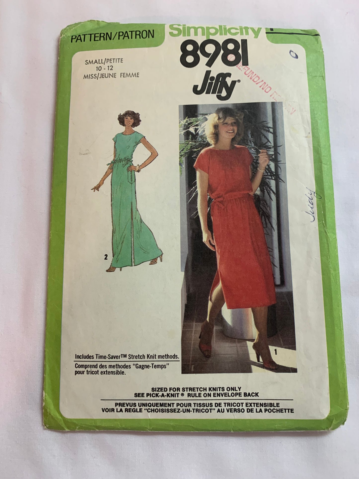 Simplicity Jiffy Sewing Pattern 8981 Misses' Dress, Pullover, Two Lengths, Sleeveless, Drawstring, Side Slits,  Size 10-12, Cut, Vintage 1979