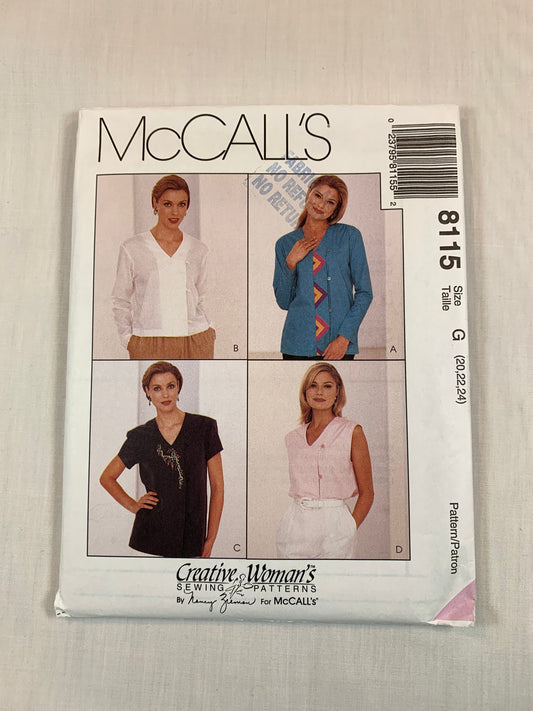 McCall's 8115 Misses' Blouse, Size 20-24, Uncut, Vintage 1996
