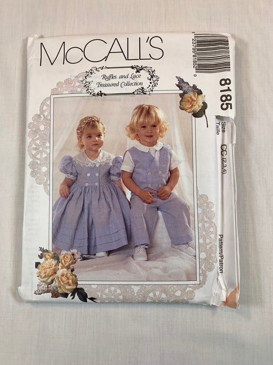 McCall's 8185 Toddlers' Dress, Lined Vest, Shirt, Pants, Size 2-4, Uncut, Vintage 1996