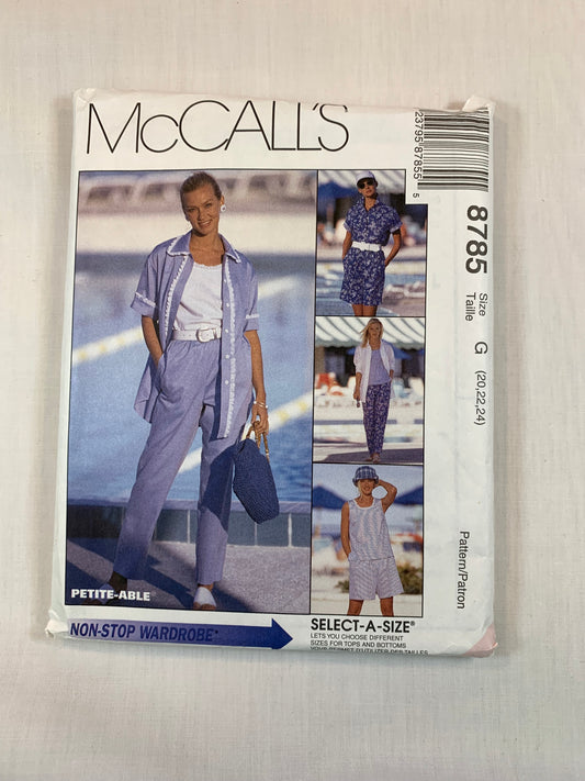 McCall's 8785 Shirt, Top, Pants, Shorts, Size 20-24, Cut, Vintage 1997