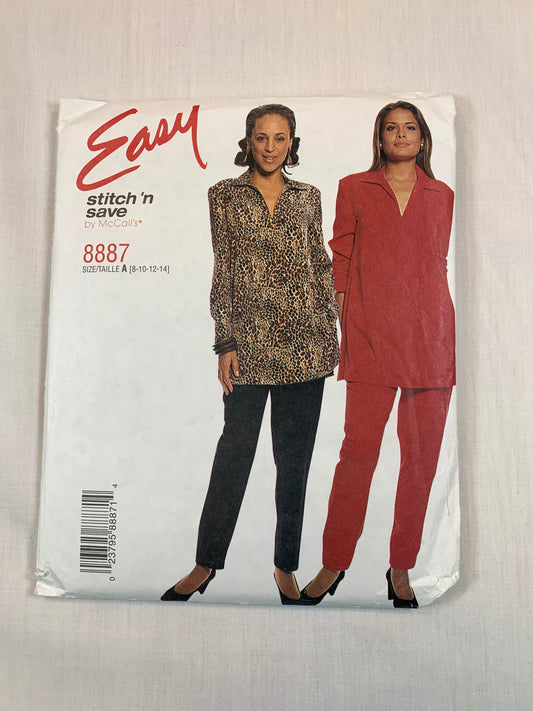 McCall's 8887 Misses' Tunic, Pull-On Pants, Size 8-14, Cut, Vintage 1997