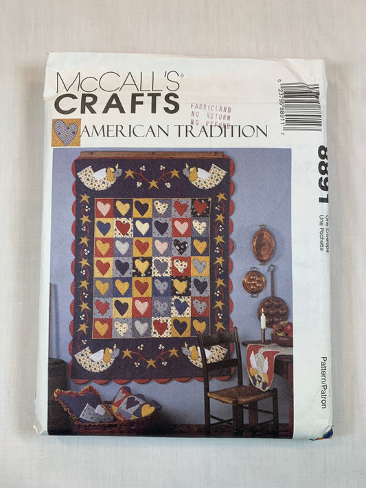 McCall's 8891 Crafts, Quilt, Napkins, Placemats, Tablerunner, Stockings, Card Holder, Uncut, Vintage 1997