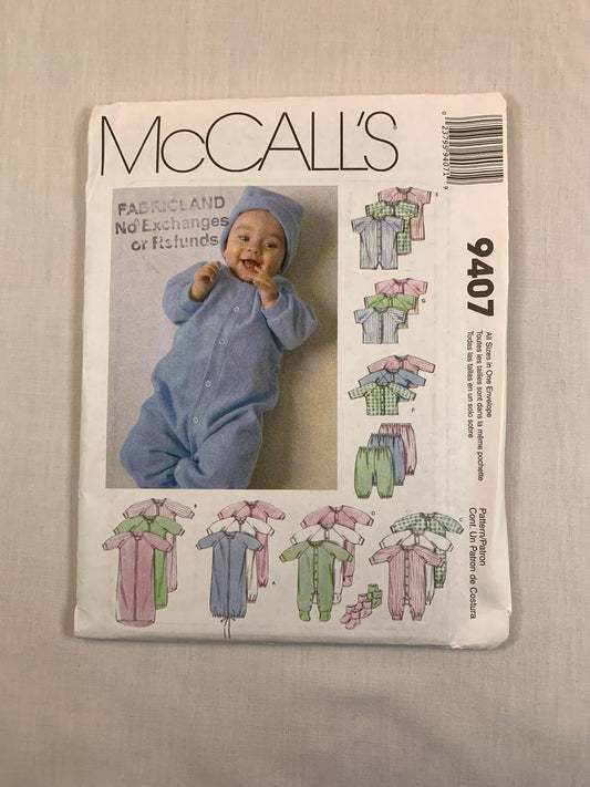 McCall's 9407 Infants' Preemie Layette, Size 7-16 Pds., Uncut, Vintage 1998