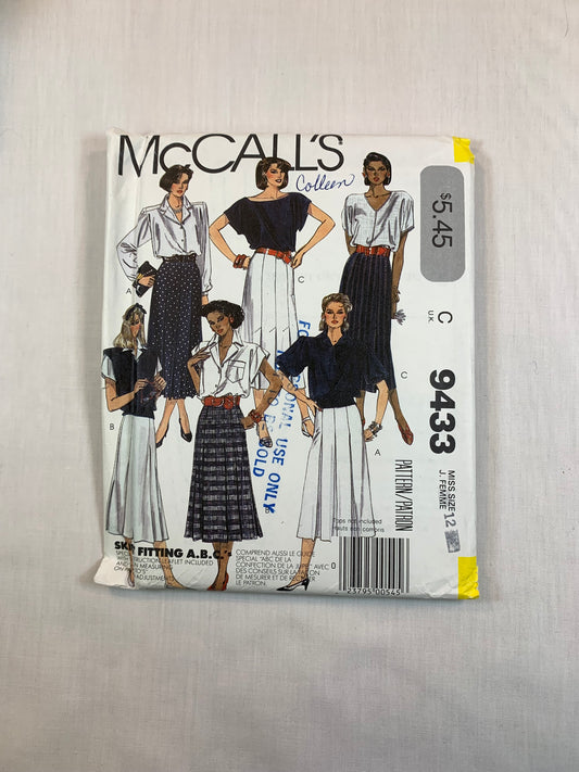 McCall's 9433 Misses' Skirts, Size 12, Uncut, Vintage 1985