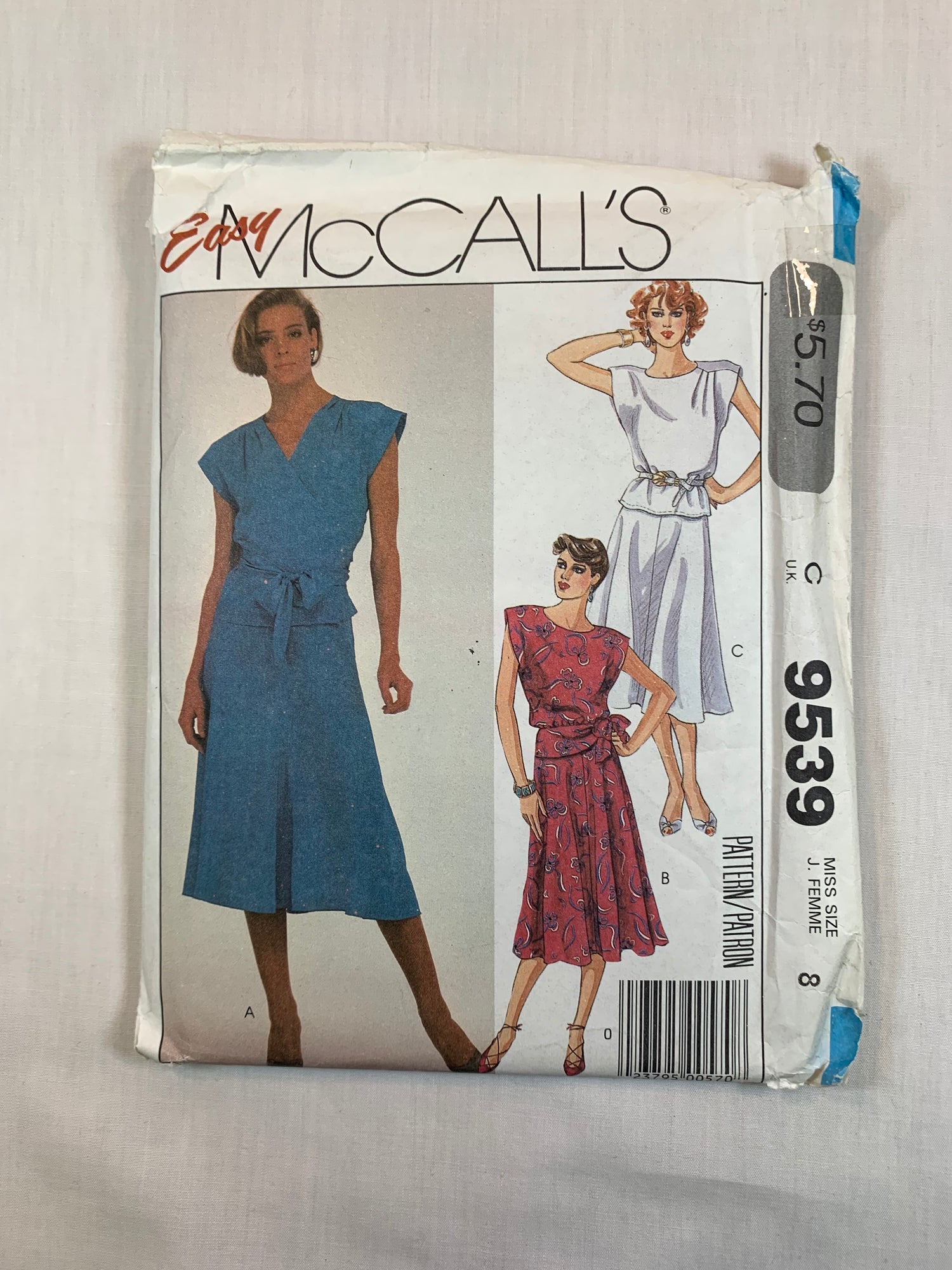 McCall's9539 Top, Skirt, Size 8, Uncut, Vintage 1985