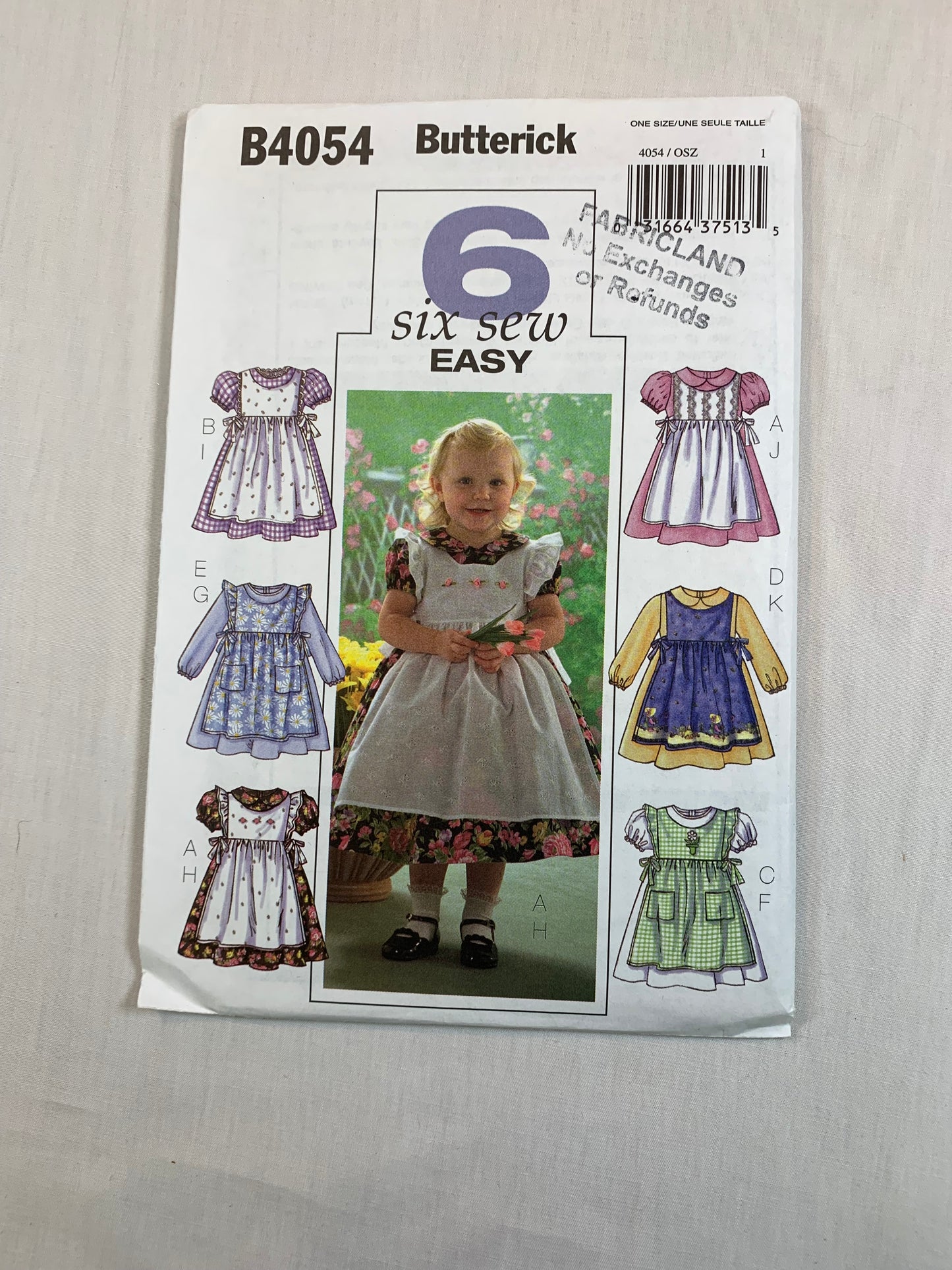 Butterick B4054 Girls' Dress, Pinafore, Size 1-4, Uncut, 2003